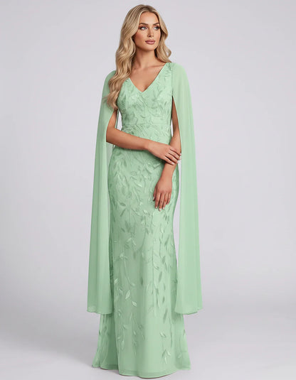 Tulle Flutter Sleeve V-Neck Fitted Maxi Dress with Sequin Lace Appliqués for Party, Cocktail, Evening, Wedding Guest & Summer | SKU: VMD-582741963851724-MINT-L,VMD-582741963851724-MINT-M,VMD-582741963851724-MINT-S,VMD-582741963851724-MINT-XL,VMD-582741963851724-MINT-XS