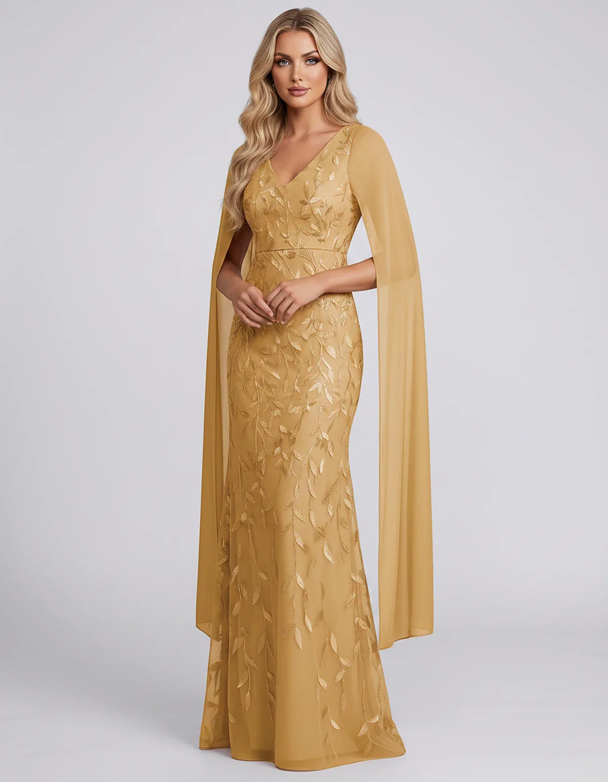 Tulle Flutter Sleeve V-Neck Fitted Maxi Dress with Sequin Lace Appliqués for Party, Cocktail, Evening, Wedding Guest & Summer | SKU: VMD-582741963851724-GOLD-L,VMD-582741963851724-GOLD-M,VMD-582741963851724-GOLD-S,VMD-582741963851724-GOLD-XL,VMD-582741963851724-GOLD-XS