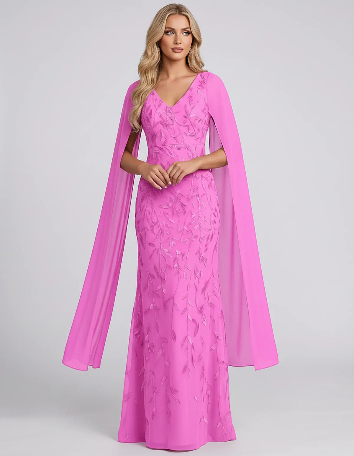 Tulle Flutter Sleeve V-Neck Fitted Maxi Dress with Sequin Lace Appliqués for Party, Cocktail, Evening, Wedding Guest & Summer | SKU: VMD-582741963851724-FUCHSIA-L,VMD-582741963851724-FUCHSIA-M,VMD-582741963851724-FUCHSIA-S,VMD-582741963851724-FUCHSIA-XL,VMD-582741963851724-FUCHSIA-XS