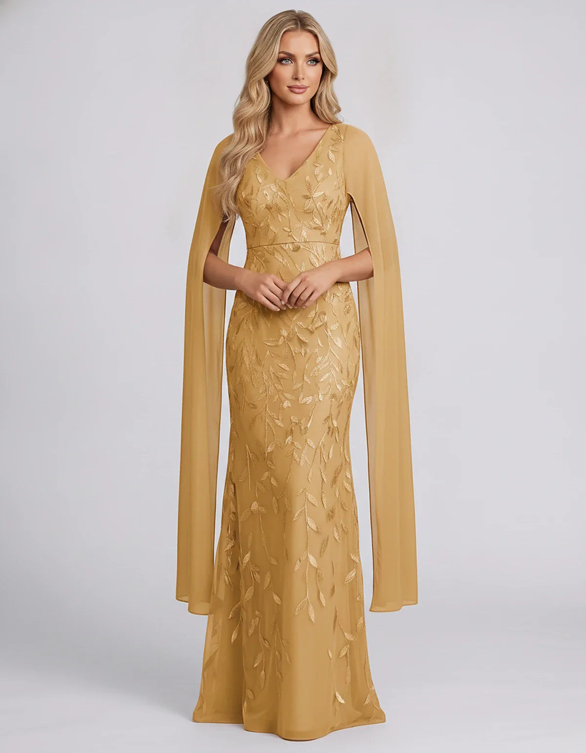 Tulle Flutter Sleeve V-Neck Fitted Maxi Dress with Sequin Lace Appliqués for Party, Cocktail, Evening, Wedding Guest & Summer | SKU: VMD-582741963851724-GOLD-L,VMD-582741963851724-GOLD-M,VMD-582741963851724-GOLD-S,VMD-582741963851724-GOLD-XL,VMD-582741963851724-GOLD-XS