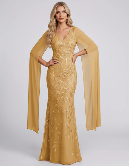 Tulle Flutter Sleeve V-Neck Fitted Maxi Dress with Sequin Lace Appliqués for Party, Cocktail, Evening, Wedding Guest & Summer | SKU: VMD-582741963851724-GOLD-L,VMD-582741963851724-GOLD-M,VMD-582741963851724-GOLD-S,VMD-582741963851724-GOLD-XL,VMD-582741963851724-GOLD-XS