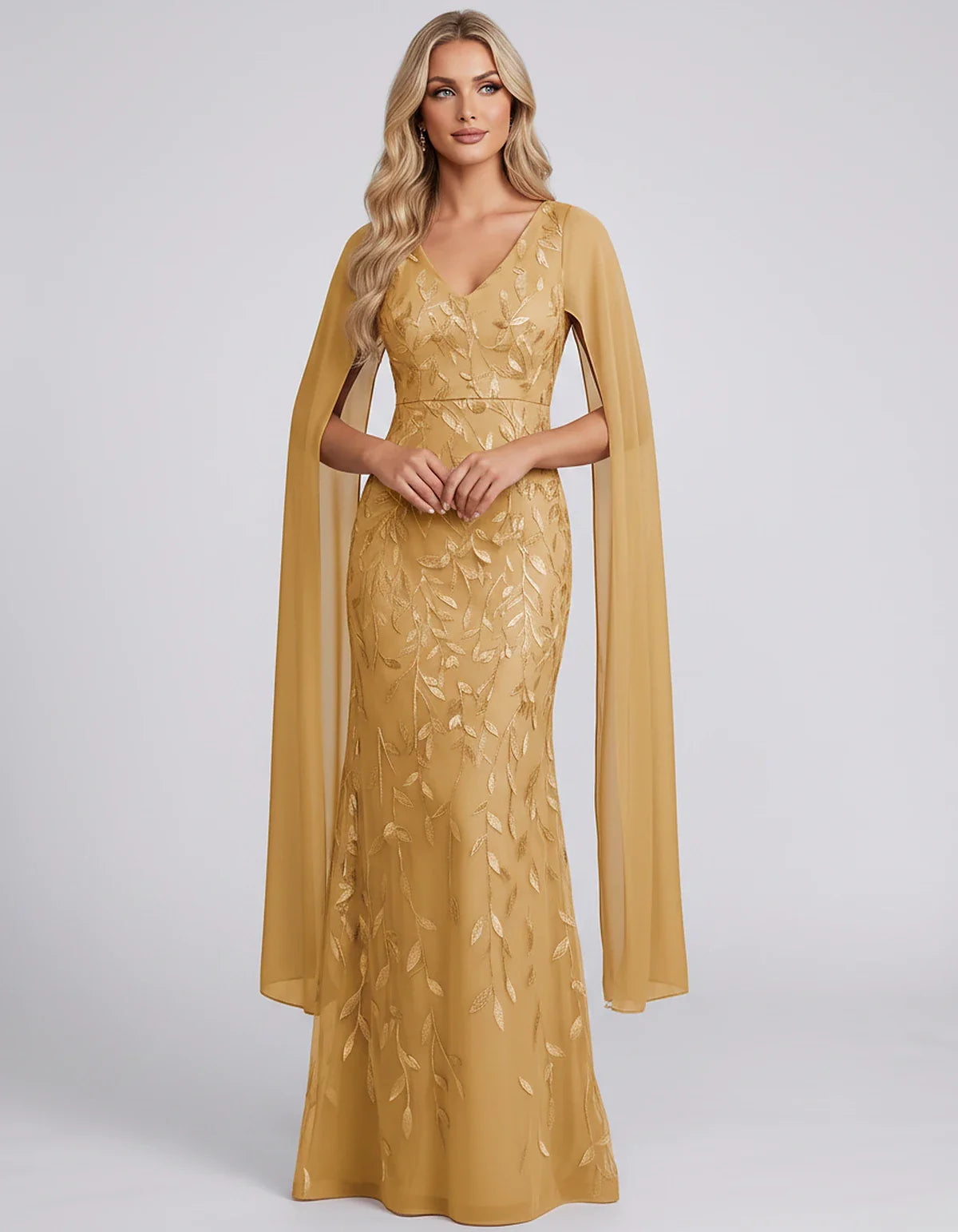 Tulle Flutter Sleeve V-Neck Fitted Maxi Dress with Sequin Lace Appliqués for Party, Cocktail, Evening, Wedding Guest & Summer | SKU: VMD-582741963851724-GOLD-L,VMD-582741963851724-GOLD-M,VMD-582741963851724-GOLD-S,VMD-582741963851724-GOLD-XL,VMD-582741963851724-GOLD-XS