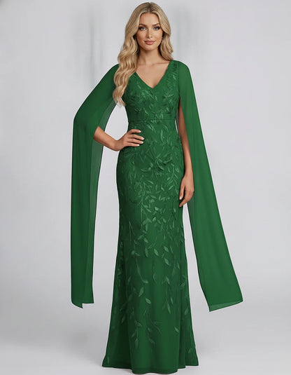 Tulle Flutter Sleeve V-Neck Fitted Maxi Dress with Sequin Lace Appliqués for Party, Cocktail, Evening, Wedding Guest & Summer | SKU: VMD-582741963851724-GREEN-L,VMD-582741963851724-GREEN-M,VMD-582741963851724-GREEN-S,VMD-582741963851724-GREEN-XL,VMD-582741963851724-GREEN-XS