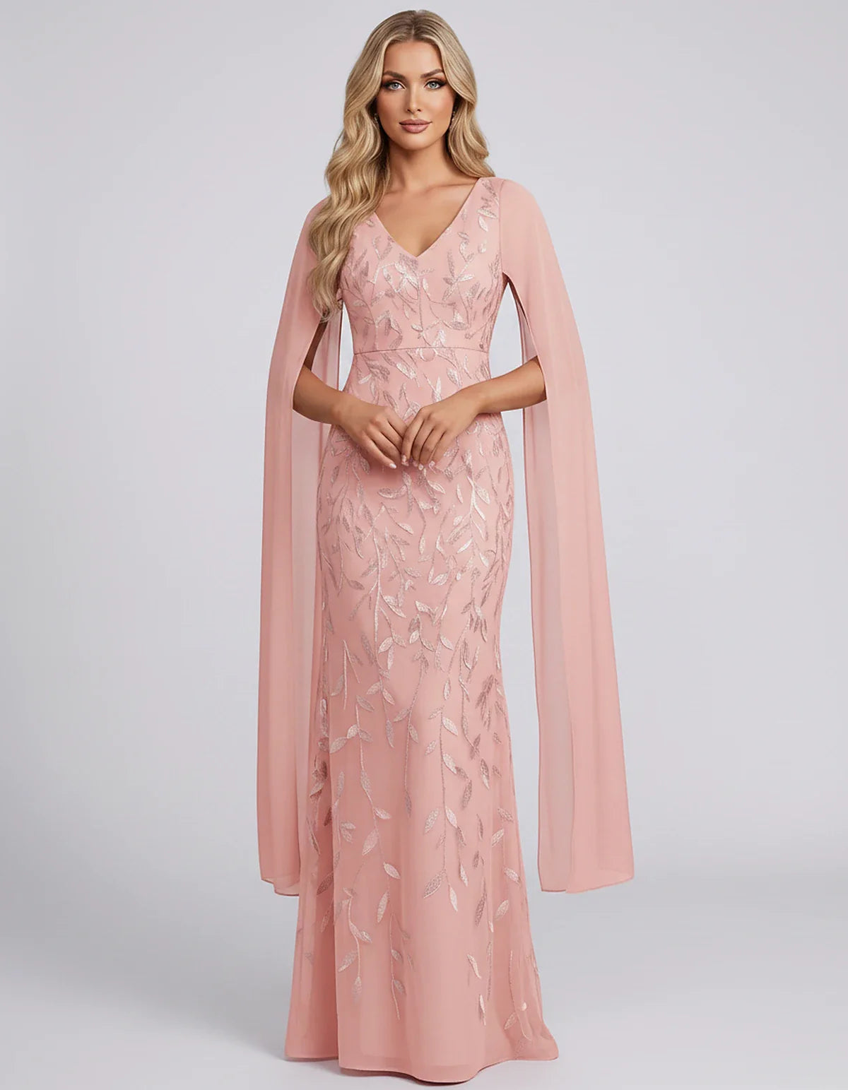 Tulle Flutter Sleeve V-Neck Fitted Maxi Dress with Sequin Lace Appliqués for Party, Cocktail, Evening, Wedding Guest & Summer | SKU: VMD-582741963851724-BLUSH-L,VMD-582741963851724-BLUSH-M,VMD-582741963851724-BLUSH-S,VMD-582741963851724-BLUSH-XL,VMD-582741963851724-BLUSH-XS
