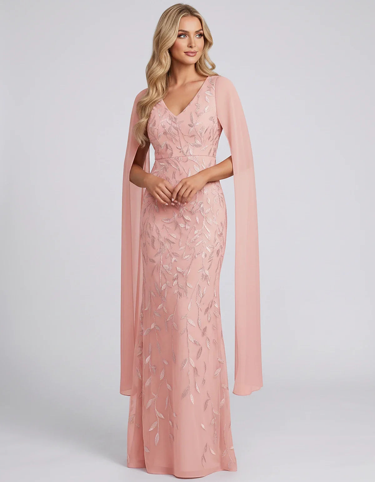 Tulle Flutter Sleeve V-Neck Fitted Maxi Dress with Sequin Lace Appliqués for Party, Cocktail, Evening, Wedding Guest & Summer | SKU: VMD-582741963851724-BLUSH-L,VMD-582741963851724-BLUSH-M,VMD-582741963851724-BLUSH-S,VMD-582741963851724-BLUSH-XL,VMD-582741963851724-BLUSH-XS