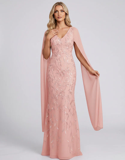 Tulle Flutter Sleeve V-Neck Fitted Maxi Dress with Sequin Lace Appliqués for Party, Cocktail, Evening, Wedding Guest & Summer | SKU: VMD-582741963851724-BLUSH-L,VMD-582741963851724-BLUSH-M,VMD-582741963851724-BLUSH-S,VMD-582741963851724-BLUSH-XL,VMD-582741963851724-BLUSH-XS