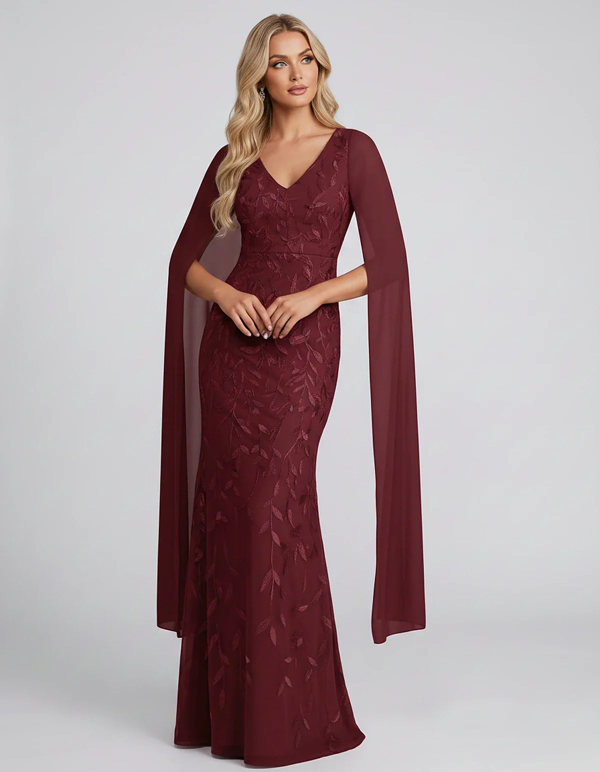 Tulle Flutter Sleeve V-Neck Fitted Maxi Dress with Sequin Lace Appliqués for Party, Cocktail, Evening, Wedding Guest & Summer | SKU: VMD-582741963851724-BURGUNDY-L,VMD-582741963851724-BURGUNDY-M,VMD-582741963851724-BURGUNDY-S,VMD-582741963851724-BURGUNDY-XL,VMD-582741963851724-BURGUNDY-XS