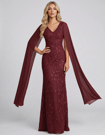 Tulle Flutter Sleeve V-Neck Fitted Maxi Dress with Sequin Lace Appliqués for Party, Cocktail, Evening, Wedding Guest & Summer | SKU: VMD-582741963851724-BURGUNDY-L,VMD-582741963851724-BURGUNDY-M,VMD-582741963851724-BURGUNDY-S,VMD-582741963851724-BURGUNDY-XL,VMD-582741963851724-BURGUNDY-XS