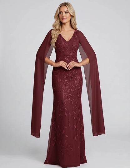 Tulle Flutter Sleeve V-Neck Fitted Maxi Dress with Sequin Lace Appliqués for Party, Cocktail, Evening, Wedding Guest & Summer | SKU: VMD-582741963851724-BURGUNDY-L,VMD-582741963851724-BURGUNDY-M,VMD-582741963851724-BURGUNDY-S,VMD-582741963851724-BURGUNDY-XL,VMD-582741963851724-BURGUNDY-XS