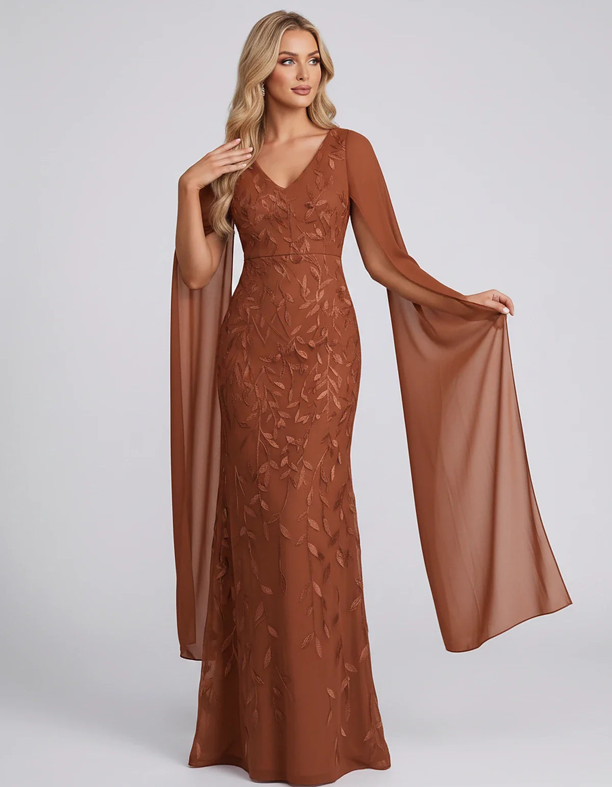 Tulle Flutter Sleeve V-Neck Fitted Maxi Dress with Sequin Lace Appliqués for Party, Cocktail, Evening, Wedding Guest & Summer | SKU: VMD-582741963851724-BURNTORANGE-L,VMD-582741963851724-BURNTORANGE-M,VMD-582741963851724-BURNTORANGE-S,VMD-582741963851724-BURNTORANGE-XL,VMD-582741963851724-BURNTORANGE-XS