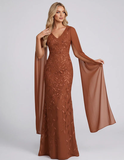 Tulle Flutter Sleeve V-Neck Fitted Maxi Dress with Sequin Lace Appliqués for Party, Cocktail, Evening, Wedding Guest & Summer | SKU: VMD-582741963851724-BURNTORANGE-L,VMD-582741963851724-BURNTORANGE-M,VMD-582741963851724-BURNTORANGE-S,VMD-582741963851724-BURNTORANGE-XL,VMD-582741963851724-BURNTORANGE-XS
