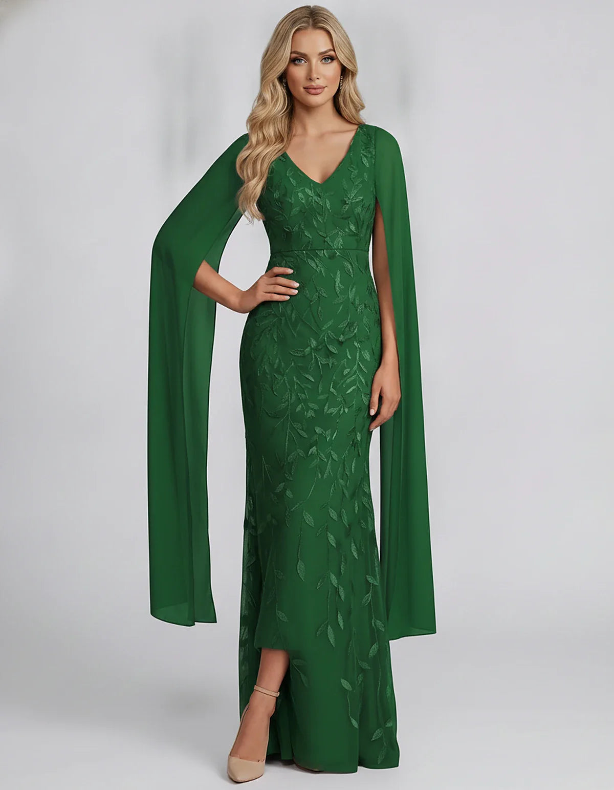 Tulle Flutter Sleeve V-Neck Fitted Maxi Dress with Sequin Lace Appliqués for Party, Cocktail, Evening, Wedding Guest & Summer | SKU: VMD-582741963851724-GREEN-L,VMD-582741963851724-GREEN-M,VMD-582741963851724-GREEN-S,VMD-582741963851724-GREEN-XL,VMD-582741963851724-GREEN-XS