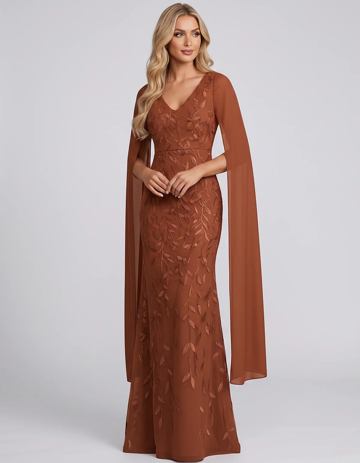Tulle Flutter Sleeve V-Neck Fitted Maxi Dress with Sequin Lace Appliqués for Party, Cocktail, Evening, Wedding Guest & Summer | SKU: VMD-582741963851724-BURNTORANGE-L,VMD-582741963851724-BURNTORANGE-M,VMD-582741963851724-BURNTORANGE-S,VMD-582741963851724-BURNTORANGE-XL,VMD-582741963851724-BURNTORANGE-XS