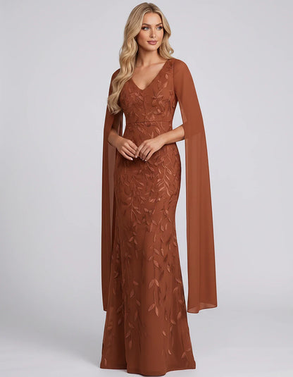 Tulle Flutter Sleeve V-Neck Fitted Maxi Dress with Sequin Lace Appliqués for Party, Cocktail, Evening, Wedding Guest & Summer | SKU: VMD-582741963851724-BURNTORANGE-L,VMD-582741963851724-BURNTORANGE-M,VMD-582741963851724-BURNTORANGE-S,VMD-582741963851724-BURNTORANGE-XL,VMD-582741963851724-BURNTORANGE-XS