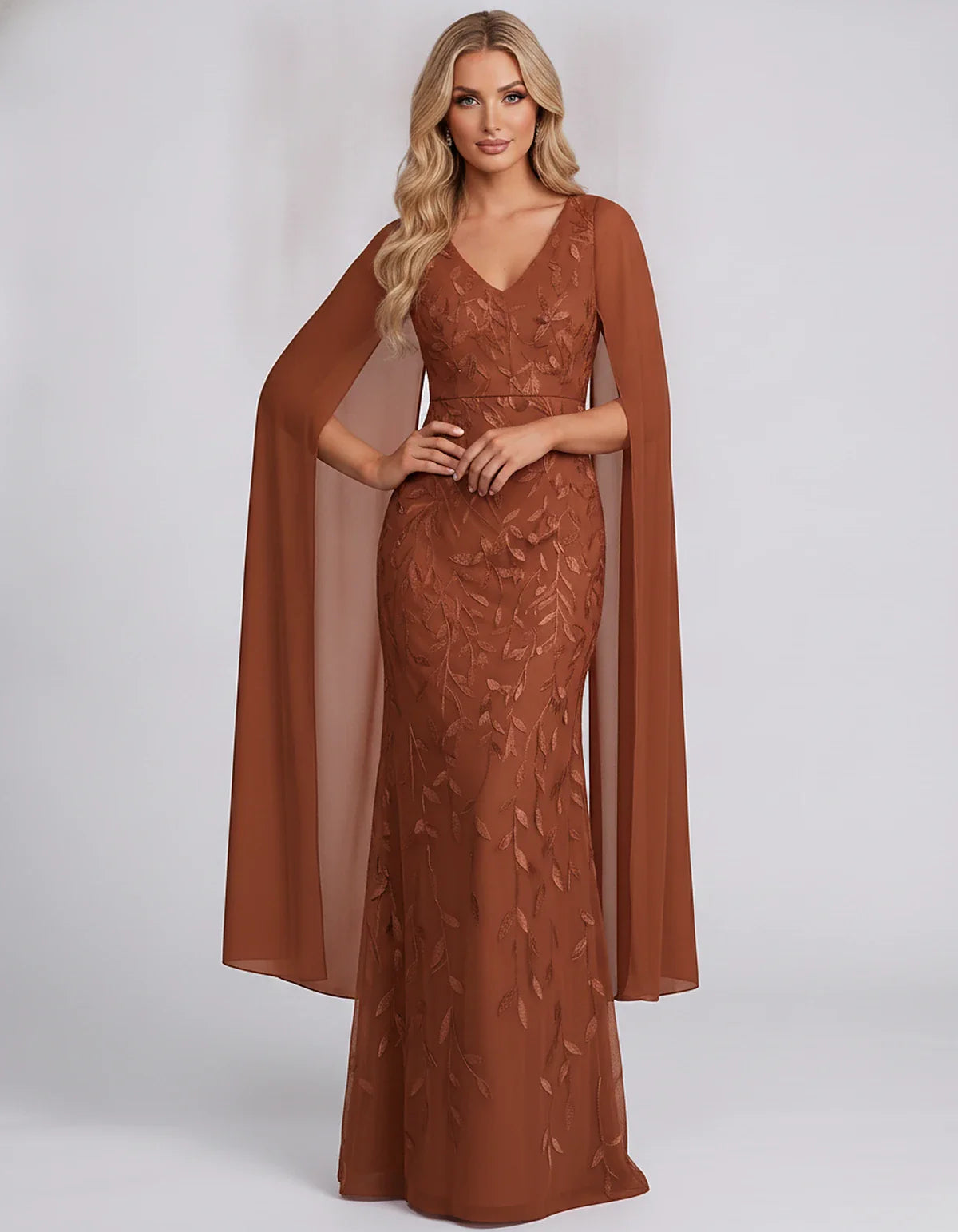 Tulle Flutter Sleeve V-Neck Fitted Maxi Dress with Sequin Lace Appliqués for Party, Cocktail, Evening, Wedding Guest & Summer | SKU: VMD-582741963851724-BURNTORANGE-L,VMD-582741963851724-BURNTORANGE-M,VMD-582741963851724-BURNTORANGE-S,VMD-582741963851724-BURNTORANGE-XL,VMD-582741963851724-BURNTORANGE-XS