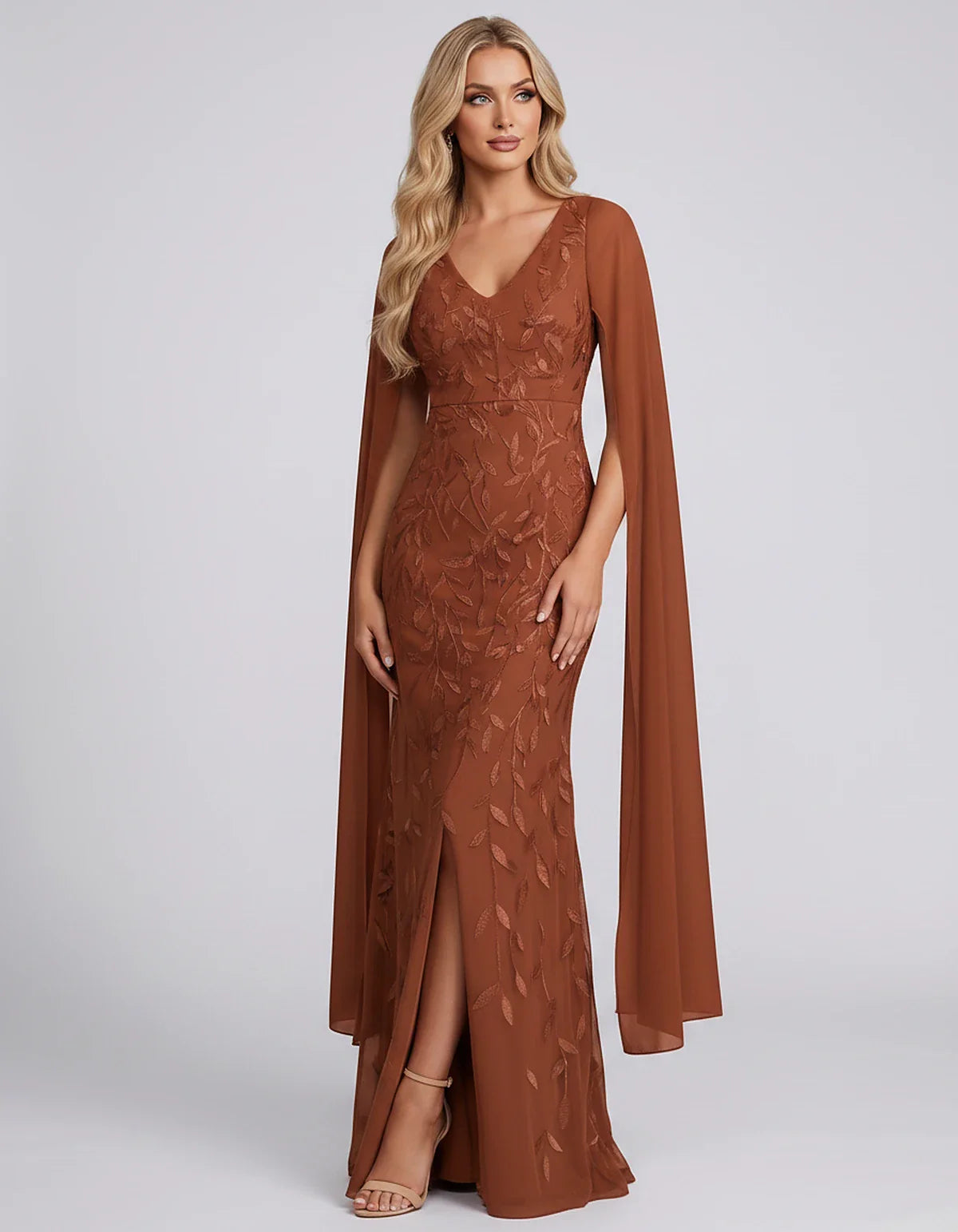 Tulle Flutter Sleeve V-Neck Fitted Maxi Dress with Sequin Lace Appliqués for Party, Cocktail, Evening, Wedding Guest & Summer | SKU: VMD-582741963851724-BURNTORANGE-L,VMD-582741963851724-BURNTORANGE-M,VMD-582741963851724-BURNTORANGE-S,VMD-582741963851724-BURNTORANGE-XL,VMD-582741963851724-BURNTORANGE-XS