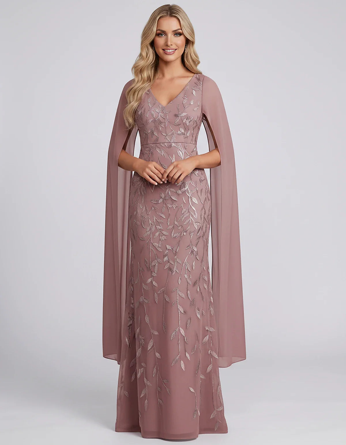Tulle Flutter Sleeve V-Neck Fitted Maxi Dress with Sequin Lace Appliqués for Party, Cocktail, Evening, Wedding Guest & Summer | SKU: VMD-582741963851724-DUSTYROSE-L,VMD-582741963851724-DUSTYROSE-M,VMD-582741963851724-DUSTYROSE-S,VMD-582741963851724-DUSTYROSE-XL,VMD-582741963851724-DUSTYROSE-XS