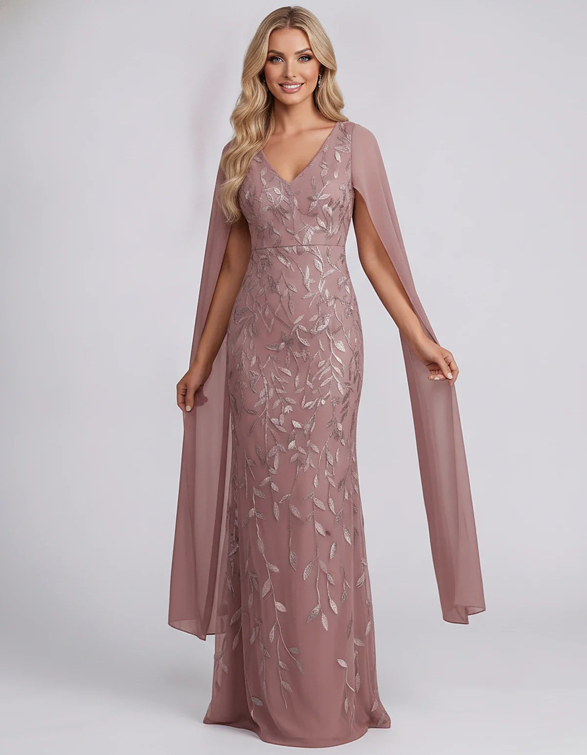 Tulle Flutter Sleeve V-Neck Fitted Maxi Dress with Sequin Lace Appliqués for Party, Cocktail, Evening, Wedding Guest & Summer | SKU: VMD-582741963851724-DUSTYROSE-L,VMD-582741963851724-DUSTYROSE-M,VMD-582741963851724-DUSTYROSE-S,VMD-582741963851724-DUSTYROSE-XL,VMD-582741963851724-DUSTYROSE-XS