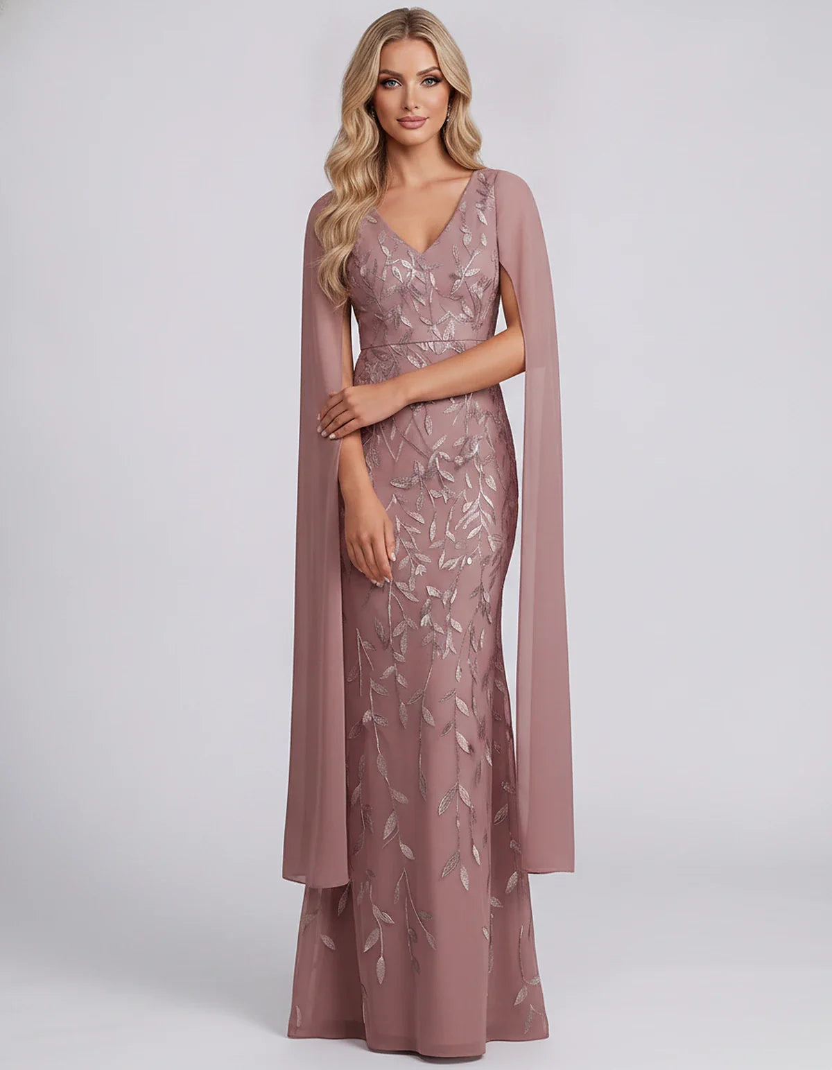 Tulle Flutter Sleeve V-Neck Fitted Maxi Dress with Sequin Lace Appliqués for Party, Cocktail, Evening, Wedding Guest & Summer | SKU: VMD-582741963851724-DUSTYROSE-L,VMD-582741963851724-DUSTYROSE-M,VMD-582741963851724-DUSTYROSE-S,VMD-582741963851724-DUSTYROSE-XL,VMD-582741963851724-DUSTYROSE-XS