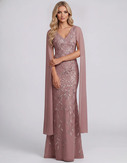 Tulle Flutter Sleeve V-Neck Fitted Maxi Dress with Sequin Lace Appliqués for Party, Cocktail, Evening, Wedding Guest & Summer | SKU: VMD-582741963851724-DUSTYROSE-L,VMD-582741963851724-DUSTYROSE-M,VMD-582741963851724-DUSTYROSE-S,VMD-582741963851724-DUSTYROSE-XL,VMD-582741963851724-DUSTYROSE-XS