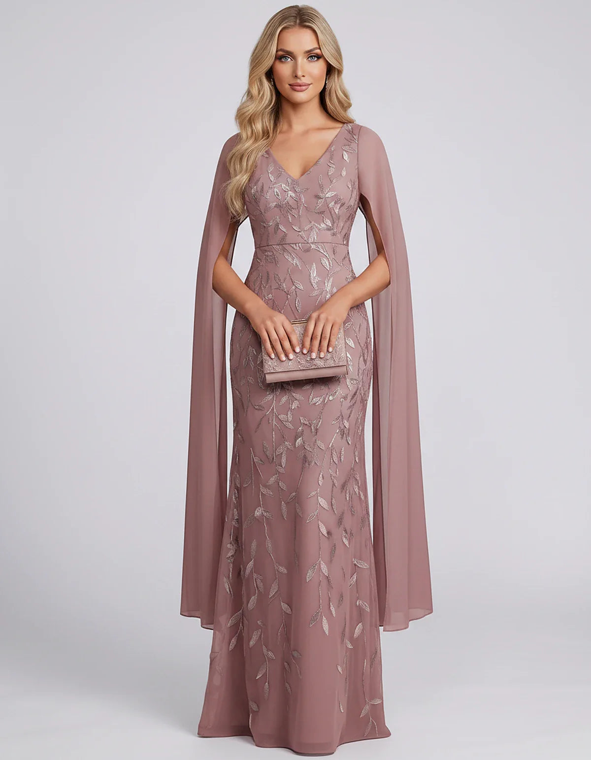 Tulle Flutter Sleeve V-Neck Fitted Maxi Dress with Sequin Lace Appliqués for Party, Cocktail, Evening, Wedding Guest & Summer | SKU: VMD-582741963851724-DUSTYROSE-L,VMD-582741963851724-DUSTYROSE-M,VMD-582741963851724-DUSTYROSE-S,VMD-582741963851724-DUSTYROSE-XL,VMD-582741963851724-DUSTYROSE-XS