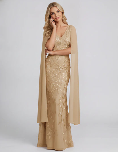 Tulle Flutter Sleeve V-Neck Fitted Maxi Dress with Sequin Lace Appliqués for Party, Cocktail, Evening, Wedding Guest & Summer | SKU: VMD-582741963851724-CHAMPAGNE-L,VMD-582741963851724-CHAMPAGNE-M,VMD-582741963851724-CHAMPAGNE-S,VMD-582741963851724-CHAMPAGNE-XL,VMD-582741963851724-CHAMPAGNE-XS