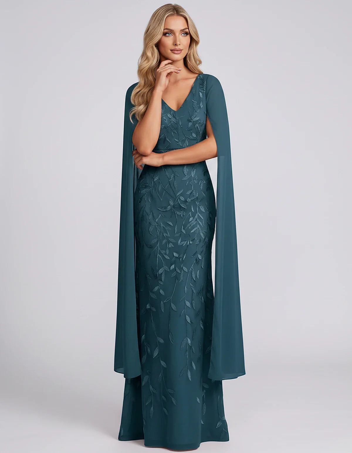 Tulle Flutter Sleeve V-Neck Fitted Maxi Dress with Sequin Lace Appliqués for Party, Cocktail, Evening, Wedding Guest & Summer | SKU: VMD-582741963851724-TEAL-L,VMD-582741963851724-TEAL-M,VMD-582741963851724-TEAL-S,VMD-582741963851724-TEAL-XL,VMD-582741963851724-TEAL-XS