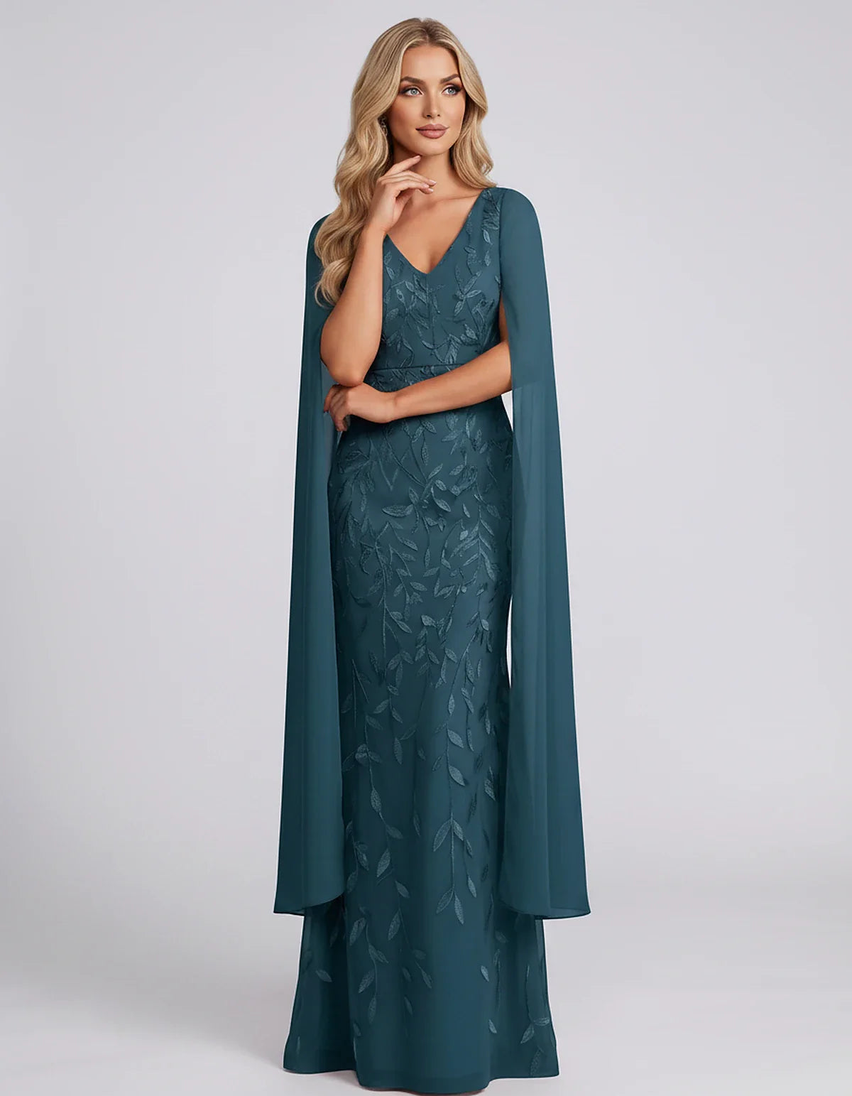Tulle Flutter Sleeve V-Neck Fitted Maxi Dress with Sequin Lace Appliqués for Party, Cocktail, Evening, Wedding Guest & Summer | SKU: VMD-582741963851724-TEAL-L,VMD-582741963851724-TEAL-M,VMD-582741963851724-TEAL-S,VMD-582741963851724-TEAL-XL,VMD-582741963851724-TEAL-XS