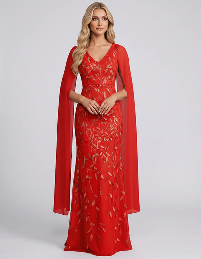Tulle Flutter Sleeve V-Neck Fitted Maxi Dress with Sequin Lace Appliqués for Party, Cocktail, Evening, Wedding Guest & Summer | SKU: VMD-582741963851724-RED-L,VMD-582741963851724-RED-M,VMD-582741963851724-RED-S,VMD-582741963851724-RED-XL,VMD-582741963851724-RED-XS