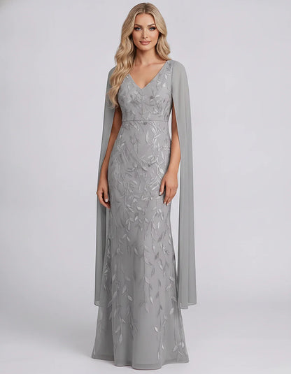 Tulle Flutter Sleeve V-Neck Fitted Maxi Dress with Sequin Lace Appliqués for Party, Cocktail, Evening, Wedding Guest & Summer | SKU: VMD-582741963851724-SILVER-L,VMD-582741963851724-SILVER-M,VMD-582741963851724-SILVER-S,VMD-582741963851724-SILVER-XL,VMD-582741963851724-SILVER-XS