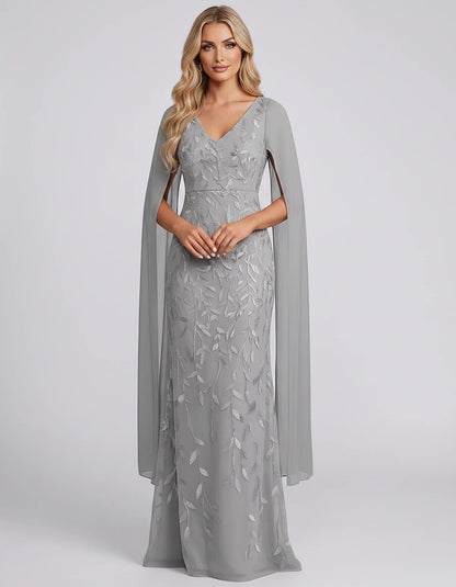 Tulle Flutter Sleeve V-Neck Fitted Maxi Dress with Sequin Lace Appliqués for Party, Cocktail, Evening, Wedding Guest & Summer | SKU: VMD-582741963851724-SILVER-L,VMD-582741963851724-SILVER-M,VMD-582741963851724-SILVER-S,VMD-582741963851724-SILVER-XL,VMD-582741963851724-SILVER-XS