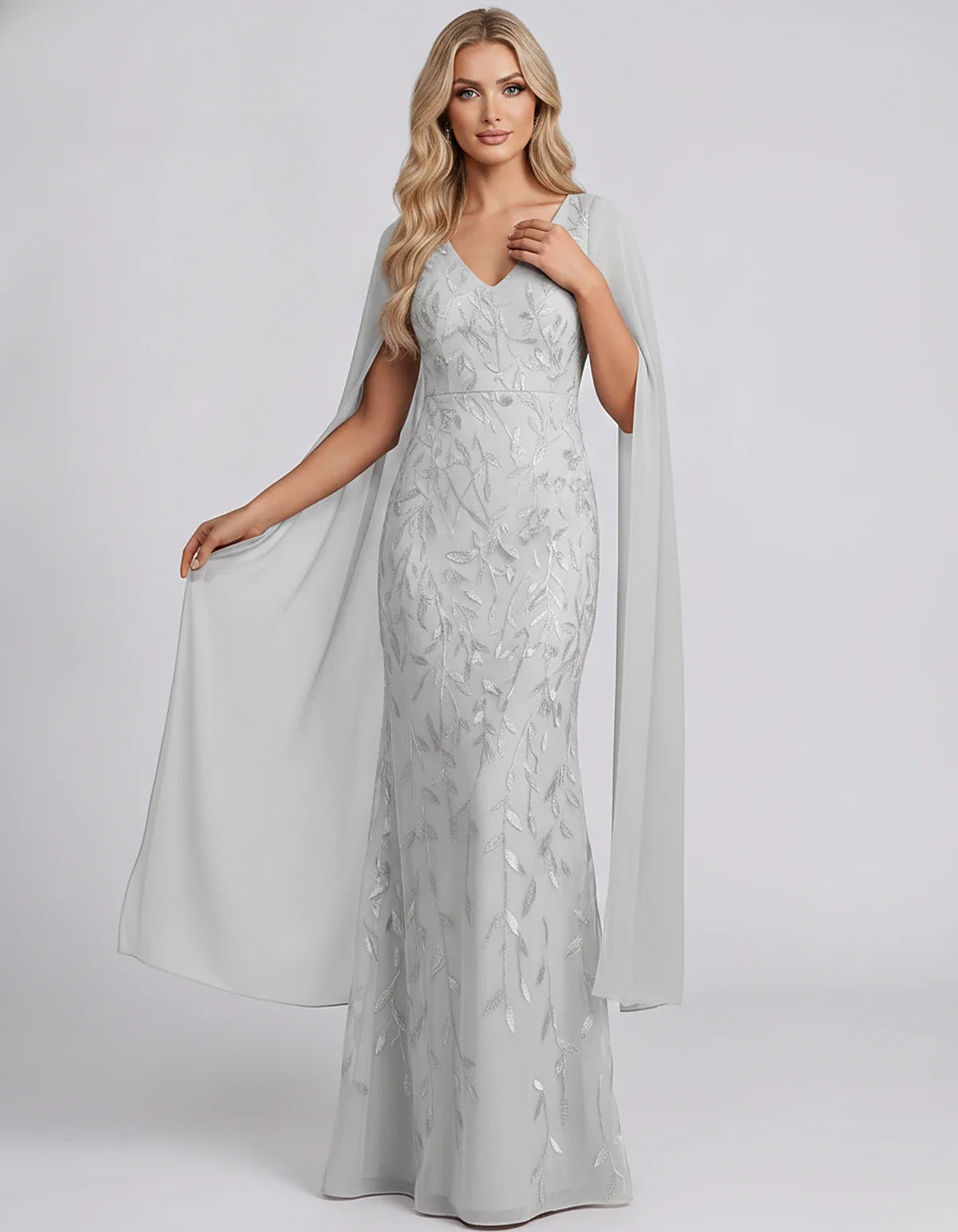 Tulle Flutter Sleeve V-Neck Fitted Maxi Dress with Sequin Lace Appliqués for Party, Cocktail, Evening, Wedding Guest & Summer | SKU: VMD-582741963851724-WHITE-L,VMD-582741963851724-WHITE-M,VMD-582741963851724-WHITE-S,VMD-582741963851724-WHITE-XL,VMD-582741963851724-WHITE-XS