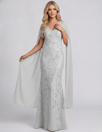 Tulle Flutter Sleeve V-Neck Fitted Maxi Dress with Sequin Lace Appliqués for Party, Cocktail, Evening, Wedding Guest & Summer | SKU: VMD-582741963851724-WHITE-L,VMD-582741963851724-WHITE-M,VMD-582741963851724-WHITE-S,VMD-582741963851724-WHITE-XL,VMD-582741963851724-WHITE-XS
