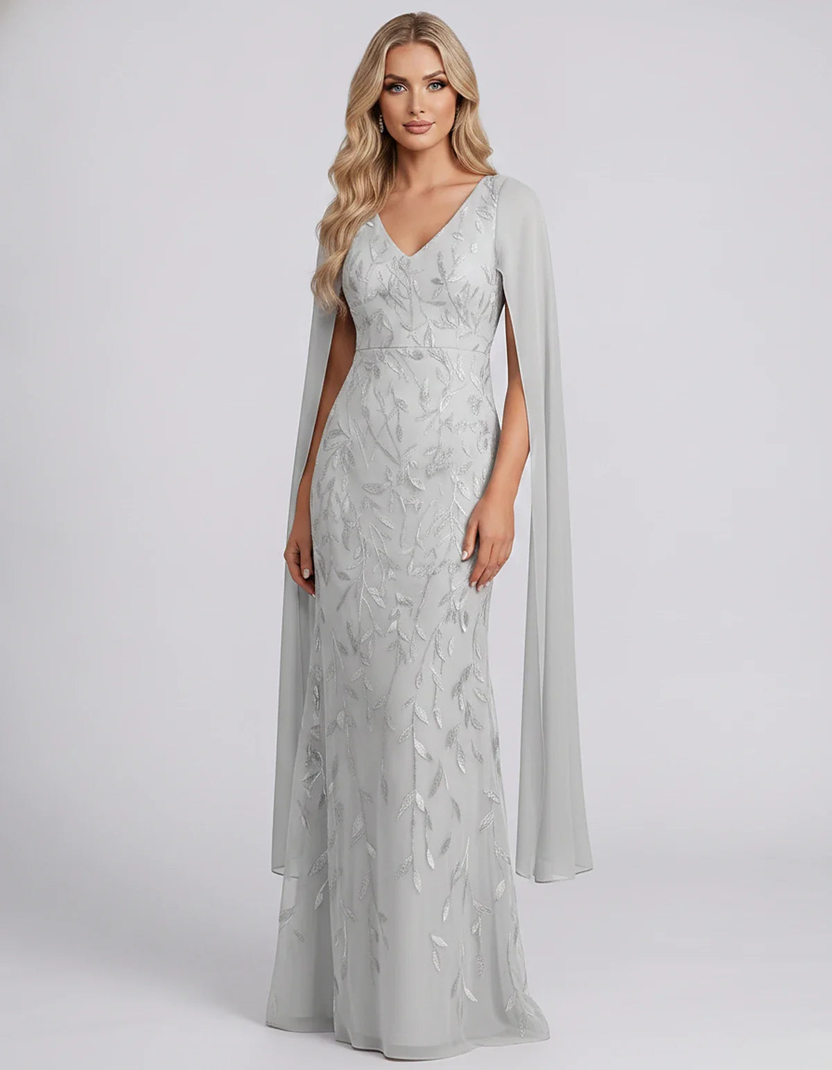Tulle Flutter Sleeve V-Neck Fitted Maxi Dress with Sequin Lace Appliqués for Party, Cocktail, Evening, Wedding Guest & Summer | SKU: VMD-582741963851724-WHITE-L,VMD-582741963851724-WHITE-M,VMD-582741963851724-WHITE-S,VMD-582741963851724-WHITE-XL,VMD-582741963851724-WHITE-XS