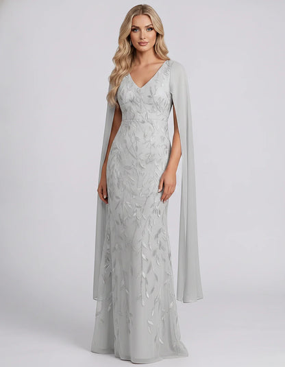 Tulle Flutter Sleeve V-Neck Fitted Maxi Dress with Sequin Lace Appliqués for Party, Cocktail, Evening, Wedding Guest & Summer | SKU: VMD-582741963851724-WHITE-L,VMD-582741963851724-WHITE-M,VMD-582741963851724-WHITE-S,VMD-582741963851724-WHITE-XL,VMD-582741963851724-WHITE-XS