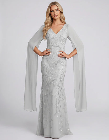 Tulle Flutter Sleeve V-Neck Fitted Maxi Dress with Sequin Lace Appliqués for Party, Cocktail, Evening, Wedding Guest & Summer | SKU: VMD-582741963851724-WHITE-L,VMD-582741963851724-WHITE-M,VMD-582741963851724-WHITE-S,VMD-582741963851724-WHITE-XL,VMD-582741963851724-WHITE-XS