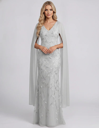Tulle Flutter Sleeve V-Neck Fitted Maxi Dress with Sequin Lace Appliqués for Party, Cocktail, Evening, Wedding Guest & Summer | SKU: VMD-582741963851724-WHITE-L,VMD-582741963851724-WHITE-M,VMD-582741963851724-WHITE-S,VMD-582741963851724-WHITE-XL,VMD-582741963851724-WHITE-XS