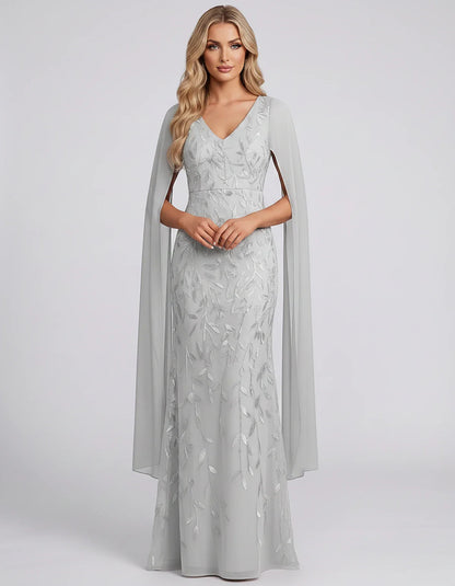 Tulle Flutter Sleeve V-Neck Fitted Maxi Dress with Sequin Lace Appliqués for Party, Cocktail, Evening, Wedding Guest & Summer | SKU: VMD-582741963851724-WHITE-L,VMD-582741963851724-WHITE-M,VMD-582741963851724-WHITE-S,VMD-582741963851724-WHITE-XL,VMD-582741963851724-WHITE-XS