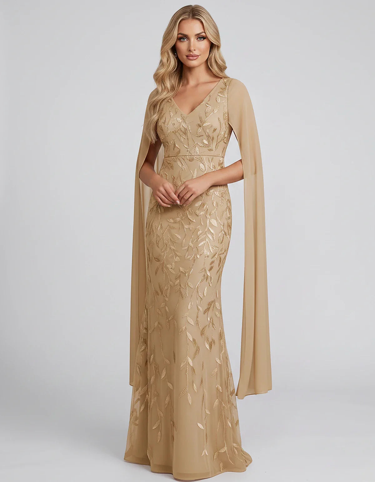 Tulle Flutter Sleeve V-Neck Fitted Maxi Dress with Sequin Lace Appliqués for Party, Cocktail, Evening, Wedding Guest & Summer | SKU: VMD-582741963851724-CHAMPAGNE-L,VMD-582741963851724-CHAMPAGNE-M,VMD-582741963851724-CHAMPAGNE-S,VMD-582741963851724-CHAMPAGNE-XL,VMD-582741963851724-CHAMPAGNE-XS