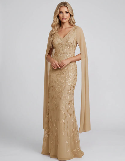 Tulle Flutter Sleeve V-Neck Fitted Maxi Dress with Sequin Lace Appliqués for Party, Cocktail, Evening, Wedding Guest & Summer | SKU: VMD-582741963851724-CHAMPAGNE-L,VMD-582741963851724-CHAMPAGNE-M,VMD-582741963851724-CHAMPAGNE-S,VMD-582741963851724-CHAMPAGNE-XL,VMD-582741963851724-CHAMPAGNE-XS