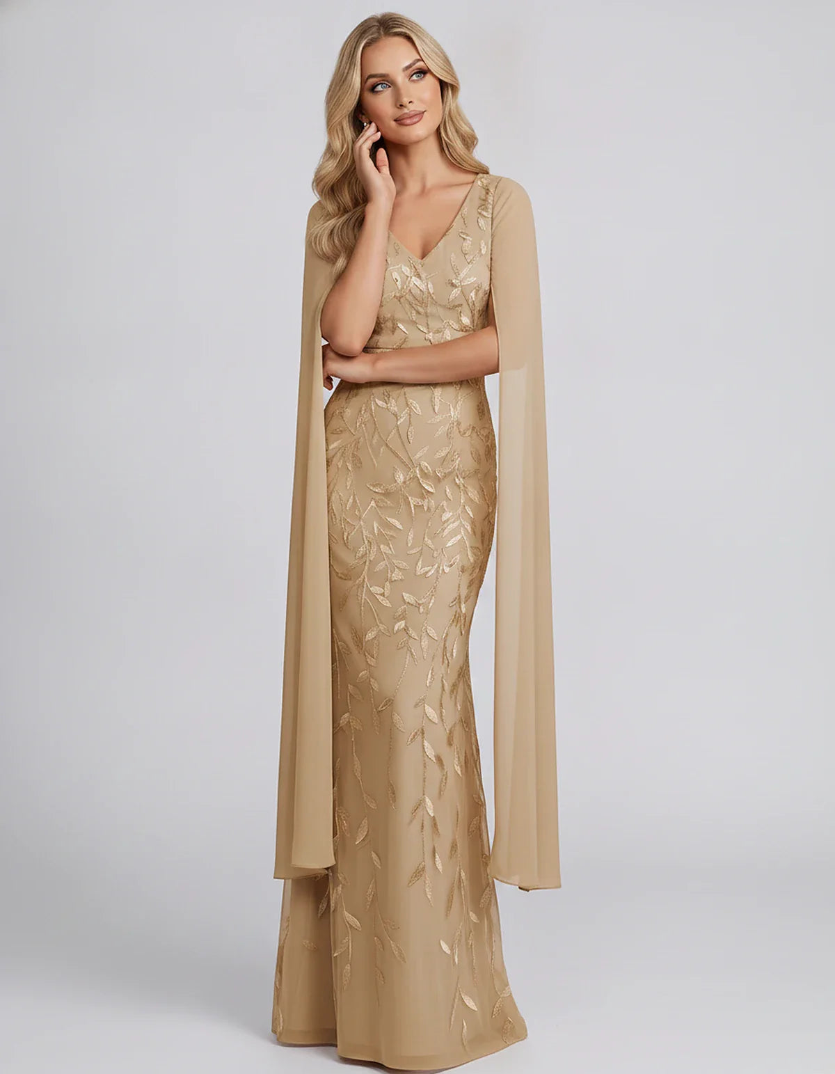Tulle Flutter Sleeve V-Neck Fitted Maxi Dress with Sequin Lace Appliqués for Party, Cocktail, Evening, Wedding Guest & Summer | SKU: VMD-582741963851724-CHAMPAGNE-L,VMD-582741963851724-CHAMPAGNE-M,VMD-582741963851724-CHAMPAGNE-S,VMD-582741963851724-CHAMPAGNE-XL,VMD-582741963851724-CHAMPAGNE-XS