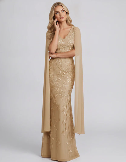 Tulle Flutter Sleeve V-Neck Fitted Maxi Dress with Sequin Lace Appliqués for Party, Cocktail, Evening, Wedding Guest & Summer | SKU: VMD-582741963851724-CHAMPAGNE-L,VMD-582741963851724-CHAMPAGNE-M,VMD-582741963851724-CHAMPAGNE-S,VMD-582741963851724-CHAMPAGNE-XL,VMD-582741963851724-CHAMPAGNE-XS
