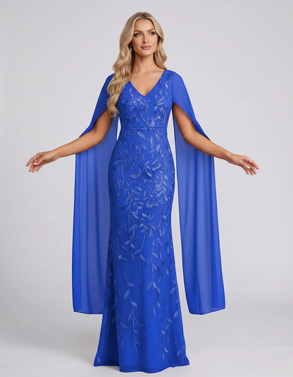 Tulle Flutter Sleeve V-Neck Fitted Maxi Dress with Sequin Lace Appliqués for Party, Cocktail, Evening, Wedding Guest & Summer | SKU: VMD-582741963851724-BLACK-L,VMD-582741963851724-BLACK-M,VMD-582741963851724-BLACK-S,VMD-582741963851724-BLACK-XL,VMD-582741963851724-BLACK-XS
