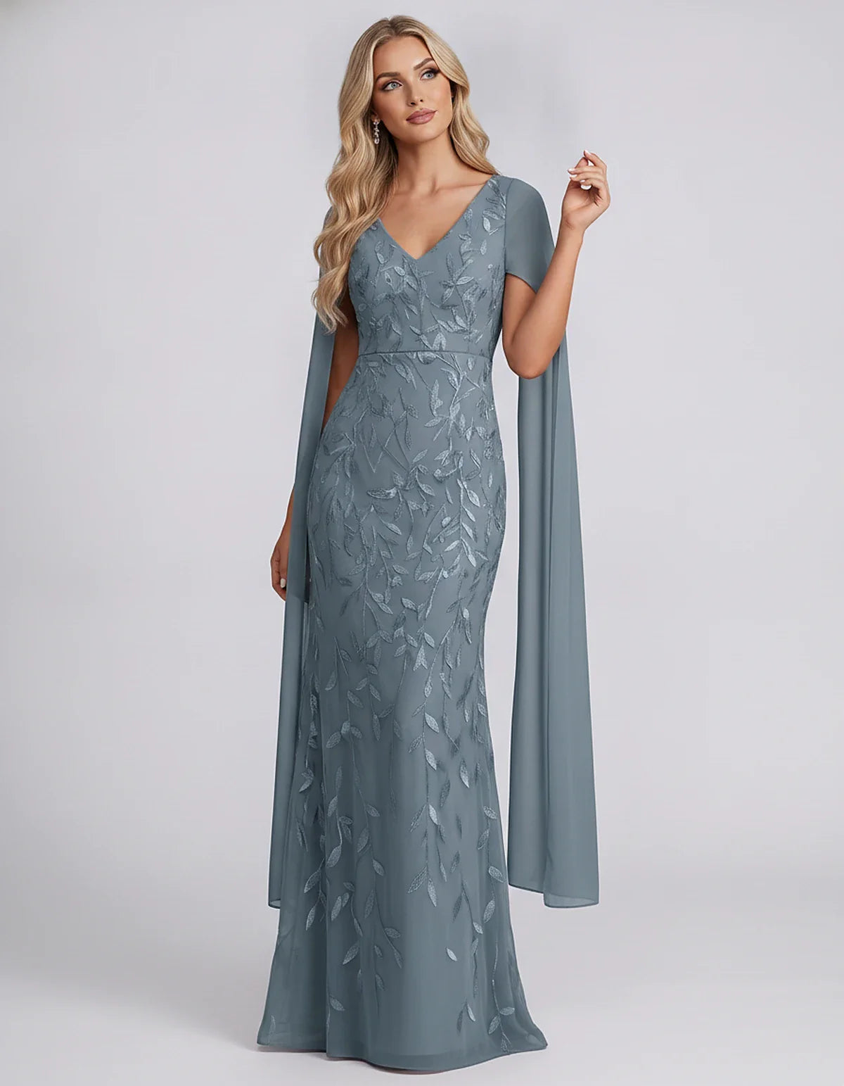 Tulle Flutter Sleeve V-Neck Fitted Maxi Dress with Sequin Lace Appliqués for Party, Cocktail, Evening, Wedding Guest & Summer | SKU: VMD-582741963851724-DUSTYBLUE-L,VMD-582741963851724-DUSTYBLUE-M,VMD-582741963851724-DUSTYBLUE-S,VMD-582741963851724-DUSTYBLUE-XL,VMD-582741963851724-DUSTYBLUE-XS