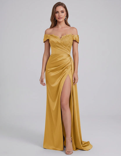 Satin Off-Shoulder Sweetheart Mermaid Maxi Dress with Lace Appliqué for Party, Cocktail, Evening, Wedding Guest & Summer Even | SKU: VMD-583924716582941-GOLD-L,VMD-583924716582941-GOLD-M,VMD-583924716582941-GOLD-S,VMD-583924716582941-GOLD-XL,VMD-583924716582941-GOLD-XS