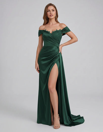 Satin Off-Shoulder Sweetheart Mermaid Maxi Dress with Lace Appliqué for Party, Cocktail, Evening, Wedding Guest & Summer Even | SKU: VMD-583924716582941-GREEN-L,VMD-583924716582941-GREEN-M,VMD-583924716582941-GREEN-S,VMD-583924716582941-GREEN-XL,VMD-583924716582941-GREEN-XS