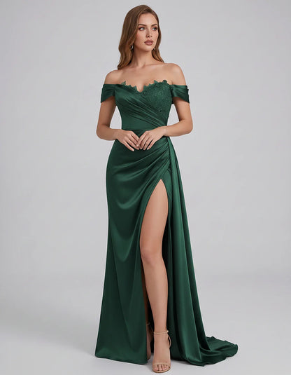 Satin Off-Shoulder Sweetheart Mermaid Maxi Dress with Lace Appliqué for Party, Cocktail, Evening, Wedding Guest & Summer Even | SKU: VMD-583924716582941-GREEN-L,VMD-583924716582941-GREEN-M,VMD-583924716582941-GREEN-S,VMD-583924716582941-GREEN-XL,VMD-583924716582941-GREEN-XS