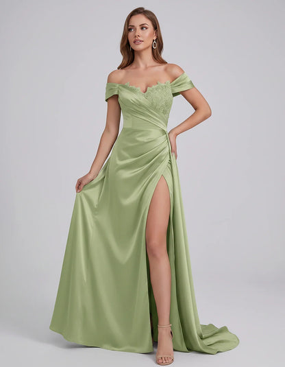 Satin Off-Shoulder Sweetheart Mermaid Maxi Dress with Lace Appliqué for Party, Cocktail, Evening, Wedding Guest & Summer Even | SKU: VMD-583924716582941-SAGE-L,VMD-583924716582941-SAGE-M,VMD-583924716582941-SAGE-S,VMD-583924716582941-SAGE-XL,VMD-583924716582941-SAGE-XS