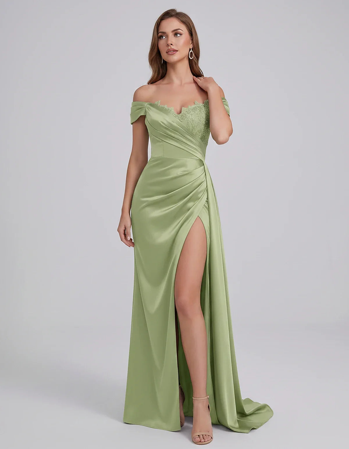 Satin Off-Shoulder Sweetheart Mermaid Maxi Dress with Lace Appliqué for Party, Cocktail, Evening, Wedding Guest & Summer Even | SKU: VMD-583924716582941-SAGE-L,VMD-583924716582941-SAGE-M,VMD-583924716582941-SAGE-S,VMD-583924716582941-SAGE-XL,VMD-583924716582941-SAGE-XS