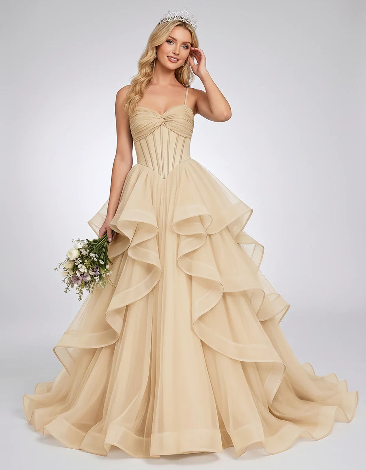 Organza Spaghetti Strap Sweetheart A-Line Ball Gown Maxi Dress for Party, Cocktail, Evening, Wedding Guest & Summer Events, f | SKU: VMD-583920174628315-BEIGE-L,VMD-583920174628315-BEIGE-M,VMD-583920174628315-BEIGE-S,VMD-583920174628315-BEIGE-XL,VMD-583920174628315-BEIGE-XS